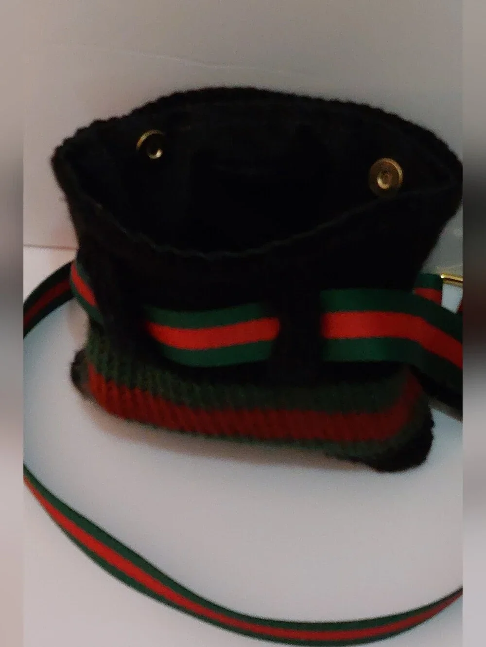 SALE Gucci Black Knit Belt Bag/Phone Case Green/Red Adjustable Strap - Picture 10 of 10